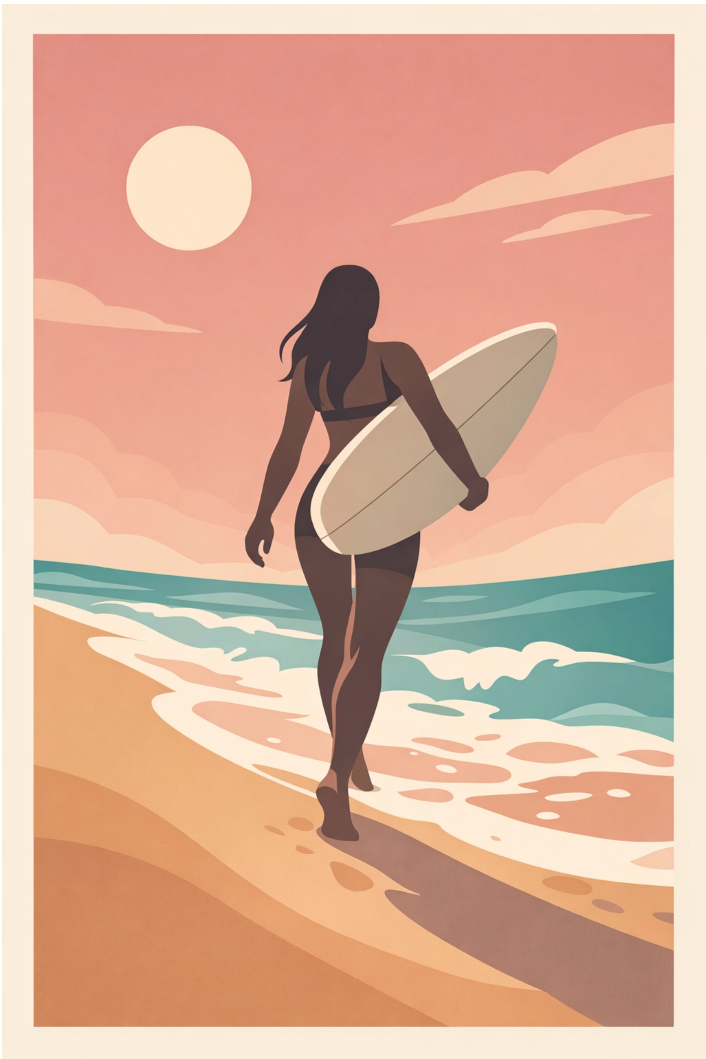 affiche_femme_surf_original affioche minimaliste moderne surf ça farte